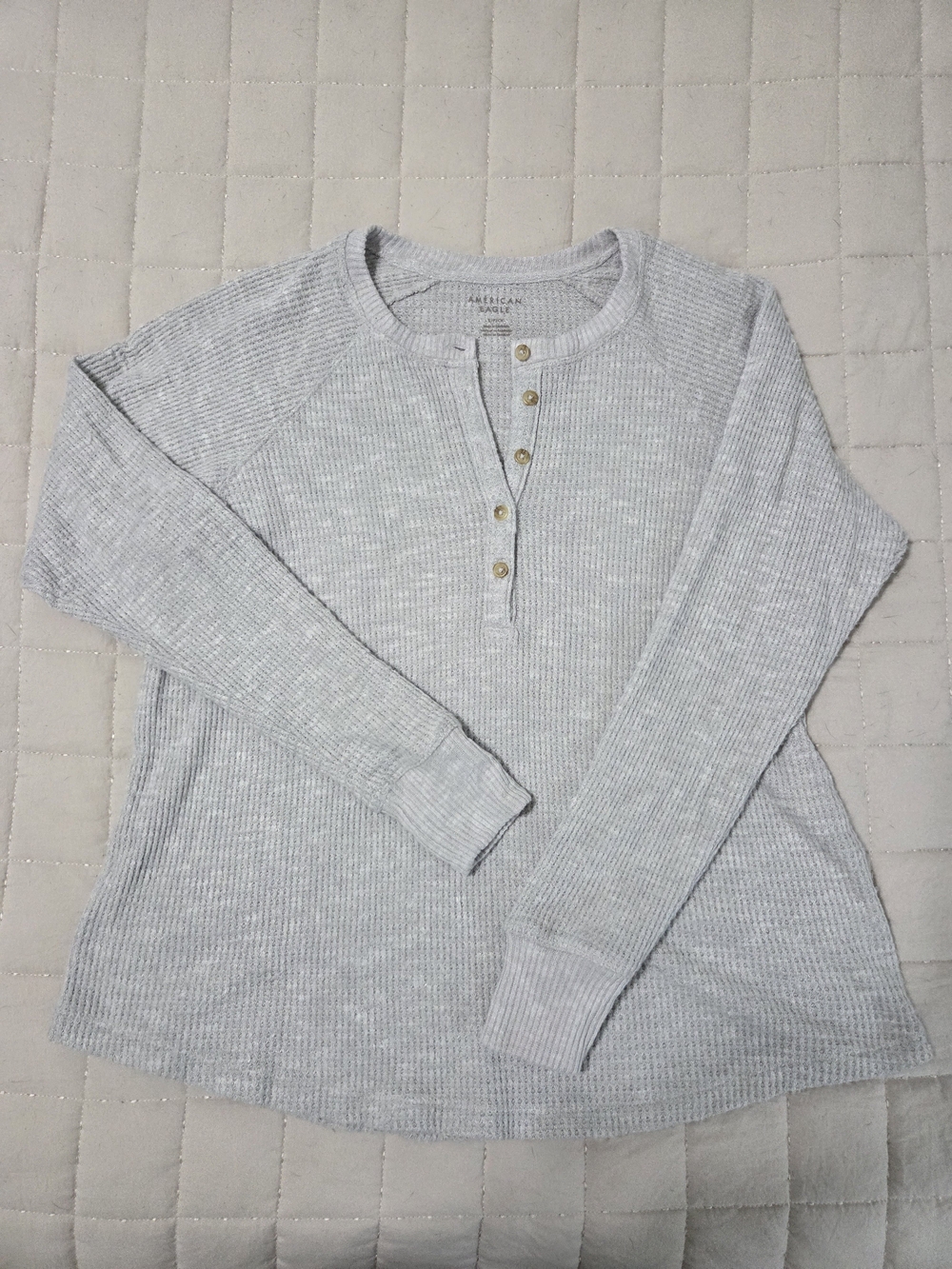 American Eagle Outfitters Light Gray Ribbed Henley Top
